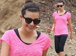 Lea Michele looks pin-thin in clingy workout wear as she catches up with friend on a hike