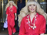 Lady In Red: Gaga heads to SNL rehearsal... but looks more Saturday Night Fever in flared red outfit