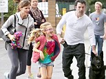 Jennifer Garner races daughter Violet while muscular Ben Affleck walks dog on set