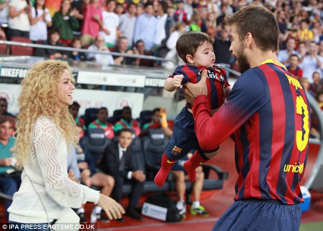 Adorable: Shakira and Milan supported Gerard as he played for Barcelona in September