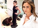 Now that's a sight to behold! Victoria Beckham goes barefoot on her hands and knees as she makes alterations to best friend Eva Longoria's gown