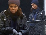 Covering up: Pregnant Thandie Newton concealed her baby bump to film an upcoming scene of Rogue in Vancouver, British Columbia on Tuesday