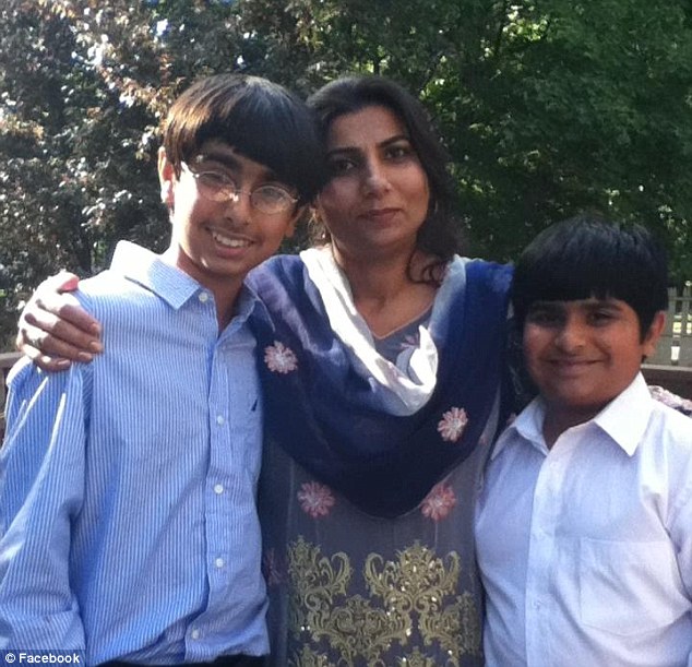 Family drama: Police in upstate New York are looking for Sarwat Lodhi, 43 (center), who they say may be injured, after her two sons Zain, 9, and Mugthba, 13, were found shot dead along with their father 
