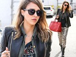 Jessica Alba wears baggy patterned trousers to the office on Tuesday afternoon
