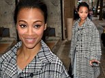 Newlywed life clearly suits her! Zoe Saldana looks gorgeous in grey knit dress and tweed coat after confirming marriage to Marco Perego