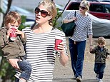 Anchors away! Selma Blair wears nautical-themed ensemble for Starbucks outing with her toddler son Arthur