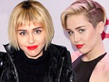 The bob is back! Miley Cyrus reveals new more conservative longer hairstyle and bangs at Christmas soiree... but ruins the look with her very dark regrowth 