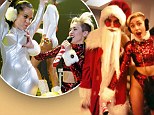 Has Miley taken things too far? Cyrus suggestively grasps a candy cane between Santa's thighs after grabbing a backup dancer's breast