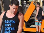 Its all bright on set as Channing Tatum breaks out both 'his guns' and an orange Lamborghini while filming 22 Jump Street