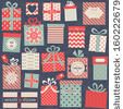 Collection of vector colorful Christmas present boxes. Holiday seamless pattern. - stock vector