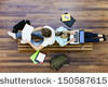 Top view of male and female university students studying - stock photo