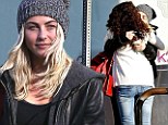 Make-up free Julianne Hough shows some barefaced cheek as she kisses gal pal on lunch outing