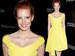 Shine bright: Jessica Chastain dazzled in a bright yellow dress as she arrived at the National Board of Review Awards Gala Red Carpet in New York City on Tuesday