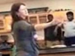 The footage, recorded by a teenager in the class at Gibbs High School in St Petersburg, Florida, shows two young girls viciously fighting as the teacher can do nothing but watch.