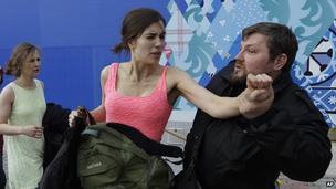 Several members of the Russian protest group Pussy Riot have been beaten by security forces in Sochi, the host city of the Winter Olympics.