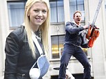 Looks painful! Tara Reid sports severed hand and arm in a sling ... as Ian Ziering wields a chainsaw on set of Sharknado 2