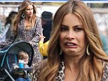 Making faces: Sofia Vergara was quite expressive on the set of Modern Family in Los Angeles on Tuesday