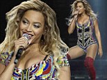 These boots are made for dancing! Beyonce sizzles in beaded leotard and thigh high stiletto boots onstage in London