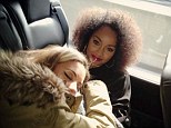 Tired: Perrie Edwards, 20, fell asleep on the lap of Leigh-Anne Pinnock, 22, as Little Mix travelled in their tour van