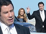 John Travolta and Kelly Preston smile through the pain as they fly home on a private jet after attending friend's funeral