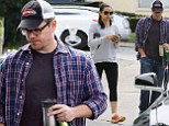 Dressed down: Matt Damon and his wife Luciana Barroso opted for casual clothing as they headed out for takeaway coffee on Tuesday