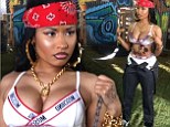 Nicki Minaj bares her cleavage and toned mid-riff in Moschino bra and panties on set of her new music video Senile