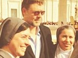Pre-show with some of the girls: Russell Crowe posted an image of himself posing with two nuns while queuing to see the pontiff in the Vatican City on Wednesday
