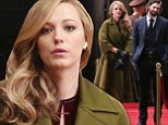Blake Lively is elegant in olive swing coat and black leather gloves for movie shoot in chilly Canada