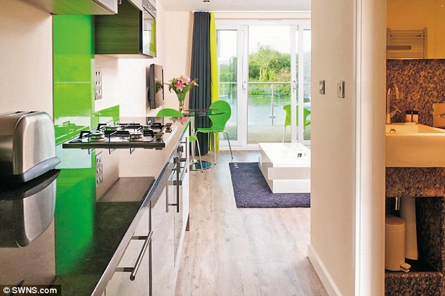 Large: The kitchen area of the so-called 'surfers suite' at the Pebble Beach development in Newquay, Cornwall