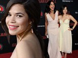So slim! America Ferrera showed off her slender shape in a strapless pale yellow dress as she attended the premiere of Cesar Chavez in Hollywood on Thursday
