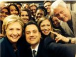 Trend: The Clintons and Jimmy Kimmel pose for a selfie, as they recreate the Oscar picture tweeted by Ellen