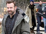 No first day nerves here! Jason Sudeikis hangs out with stunt double while Rebecca Hall sports heavy layers as filming kicks off on Tumbledown