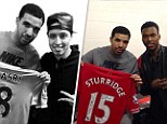 Getting shirty: Drake meets Premier League footballers Samir Nasri and Daniel Sturridge