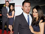 'Pregnant' Mila Kunis shows off her legs in blue mini skirt while obscuring her belly next to Channing Tatum at film event
