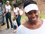 Family business! Venus Williams beams alongside her step-mother and half-brother after sister Serena advances in tournament