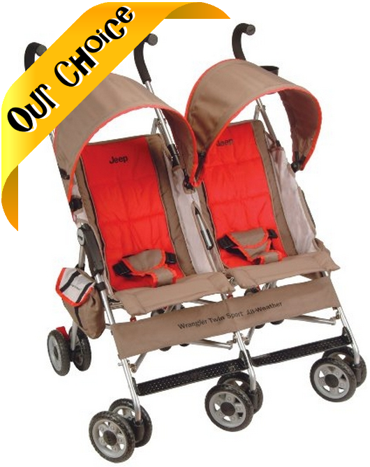 Our choice model: Jeep Wrangler Twin Sport All-Weather Umbrella Stroller by Kolcraft)