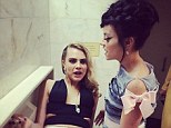 Baby talk: Lily posted this photo of herself with Cara at the Met Gala with the caption 'nappy change'
