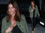 Lisa Snowdon wears sexy skin-tight leather leggings and plunging black top for night out at exclusive A-list London haunt