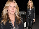 Jet-setter Heidi Klum rocks black leather trousers and blazer to fly from LAX to JFK