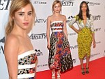 That's how you do print! Suki Waterhouse wows in colourful strapless dress while Zoe Saldana stands out in plunging yellow look at Relativity at 10 party