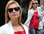 Make-up free Claire Danes dresses down in skinny jeans and baggy red top as she runs errands in New York
