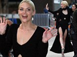 That¿s one way to make an entrance! Jamie King parades her slender pins in double split black dress as she attends The Rover LA premiere