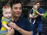 Proud papa: Jimmy Fallon appeared grateful as he stepped out with his daughter Winnie in New York City on Friday