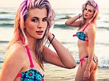 Ireland Baldwin shows off brightly dyed hair and trim figure in patterned bikini for magazine cover