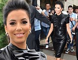 Looking hot: Eva Longoria steps out in the balmy Italian heat wearing tight-fitting leather dress for Taormina Film Festival