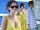 Pregnant Rachel Bilson dons plunging yellow dress to visit Barbadian market with fiancé Hayden Christensen