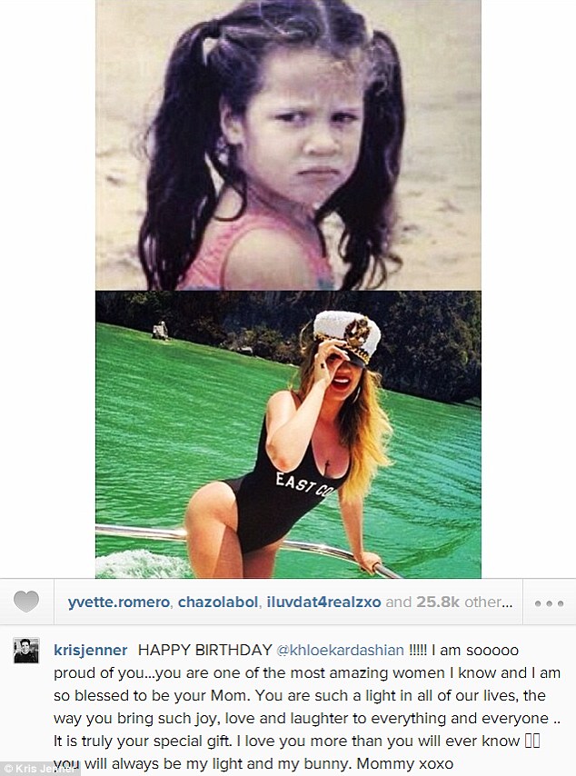 My baby girl: Kris Jenner also took to Instagram to wish her daughter a happy birthday