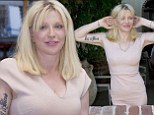 Birthday girl Courtney Love cleans up in form-fitting champagne pink dress as she celebrates turning 50 in Los Angeles