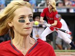 What a hit! January Jones rocks a professional baseball uniform while scoring one for her team at a celebrity sports tournament in Minneapolis