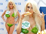 She's salad dressing! Courtney Stodden wears a miniscule LETTUCE bikini as she serves up veggie hot dogs at PETA event
